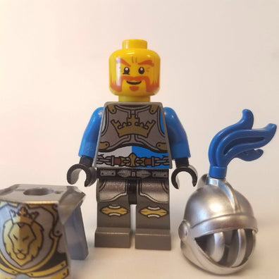 LEGO Minifigure-King's Knight Armor with Lion Head with Crown, Helmet with Fixed Grille, Blue Plume-Castle-Creative Brick Builders